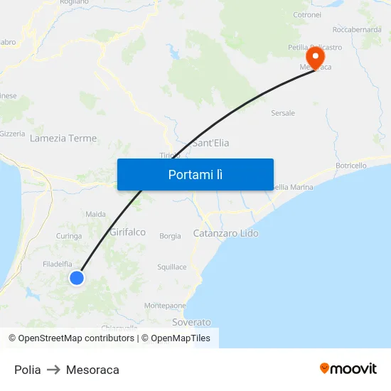 Polia to Mesoraca map