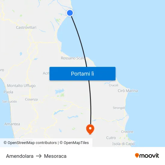 Amendolara to Mesoraca map