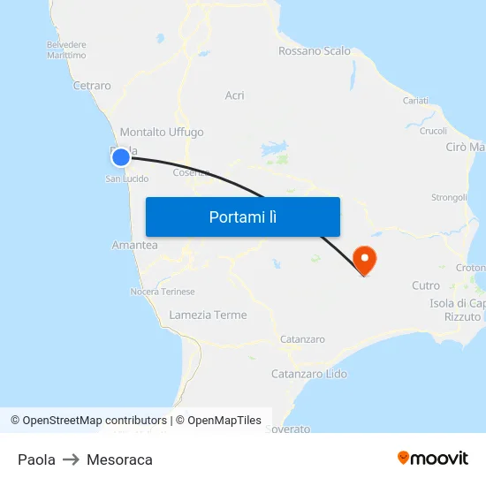 Paola to Mesoraca map