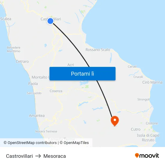 Castrovillari to Mesoraca map