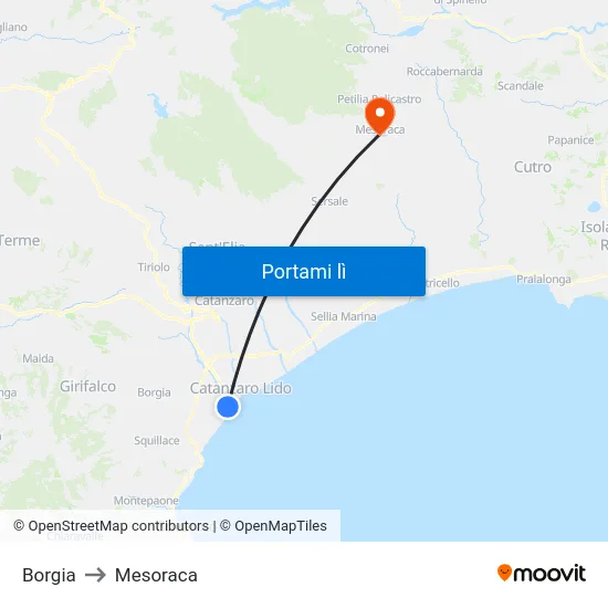 Borgia to Mesoraca map