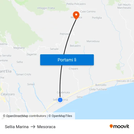 Sellia Marina to Mesoraca map