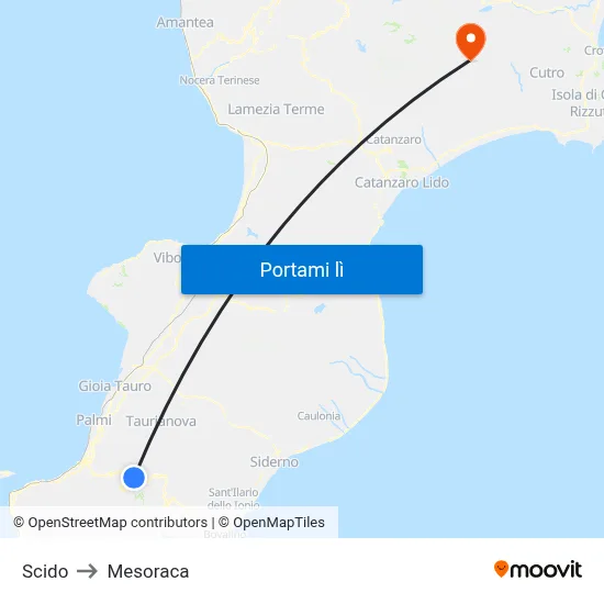 Scido to Mesoraca map