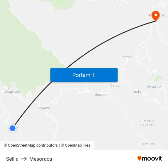 Sellia to Mesoraca map