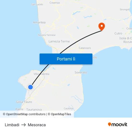 Limbadi to Mesoraca map
