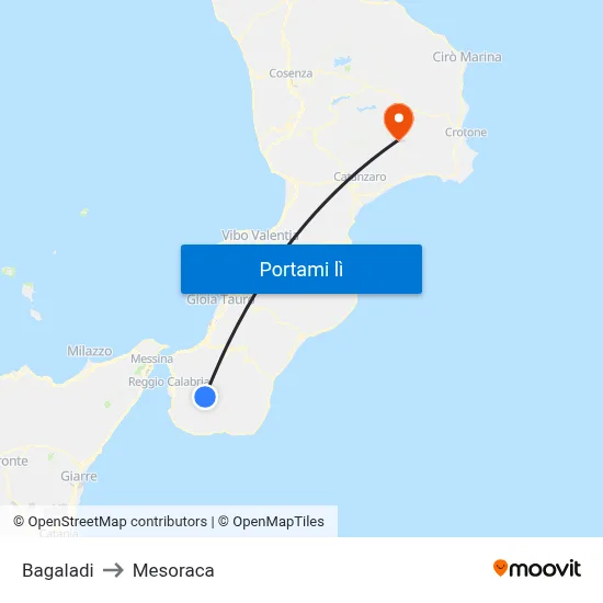 Bagaladi to Mesoraca map