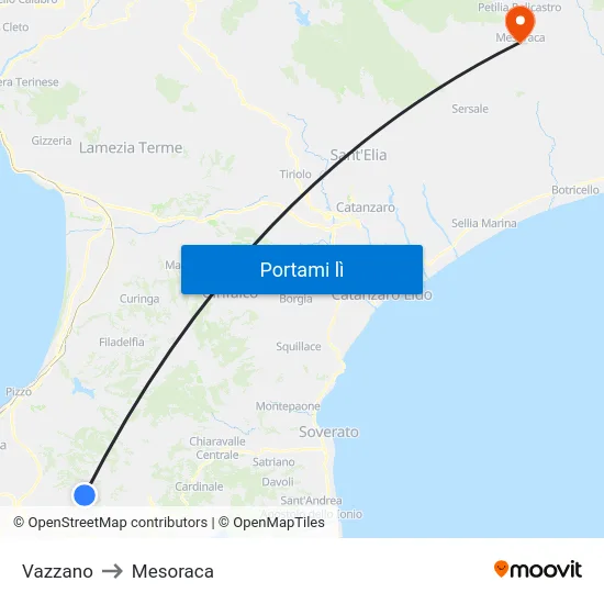 Vazzano to Mesoraca map