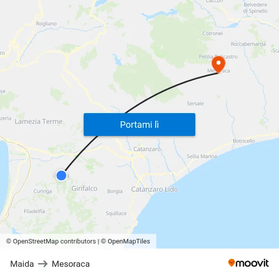 Maida to Mesoraca map