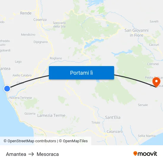 Amantea to Mesoraca map