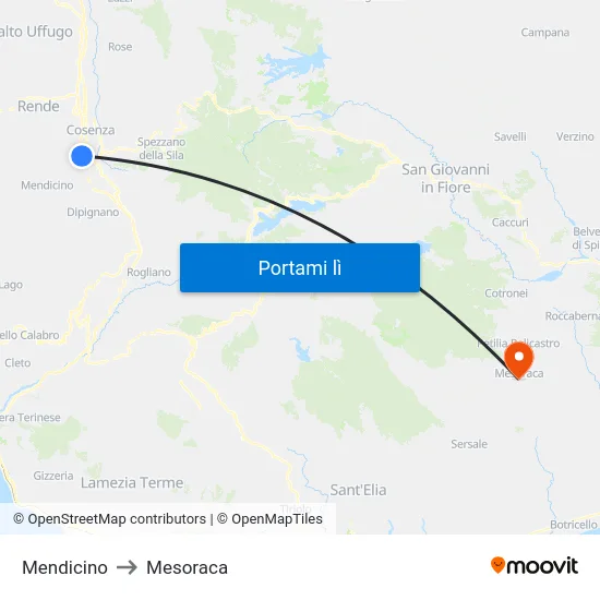 Mendicino to Mesoraca map