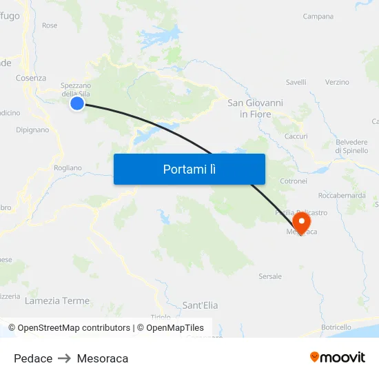 Pedace to Mesoraca map
