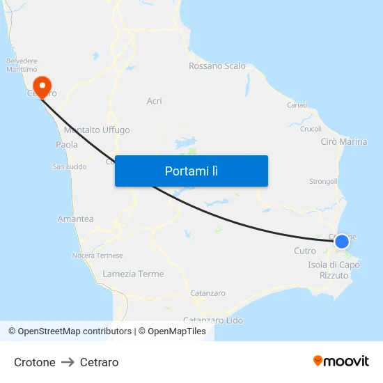 Crotone to Cetraro map