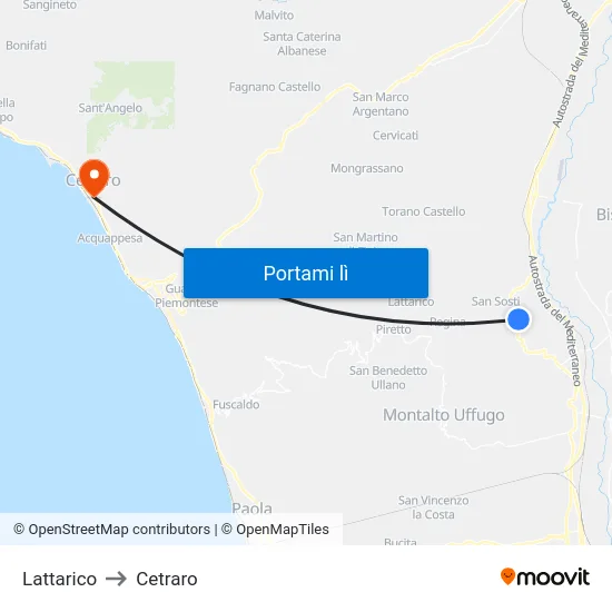 Lattarico to Cetraro map