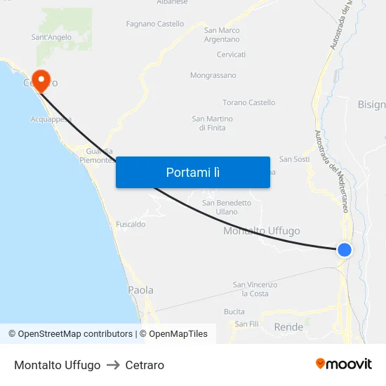 Montalto Uffugo to Cetraro map