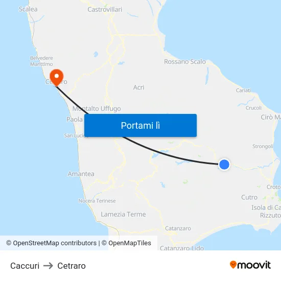 Caccuri to Cetraro map
