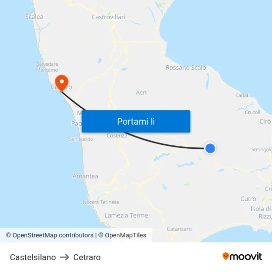 Castelsilano to Cetraro map