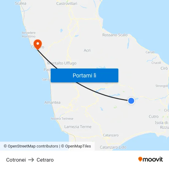 Cotronei to Cetraro map
