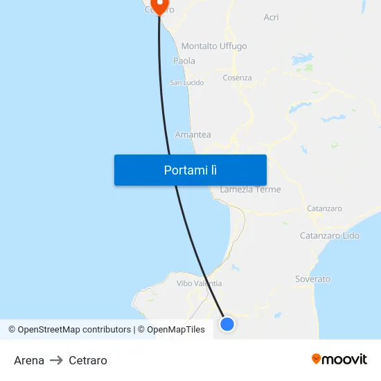 Arena to Cetraro map