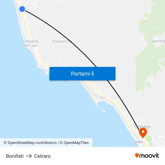 Bonifati to Cetraro map