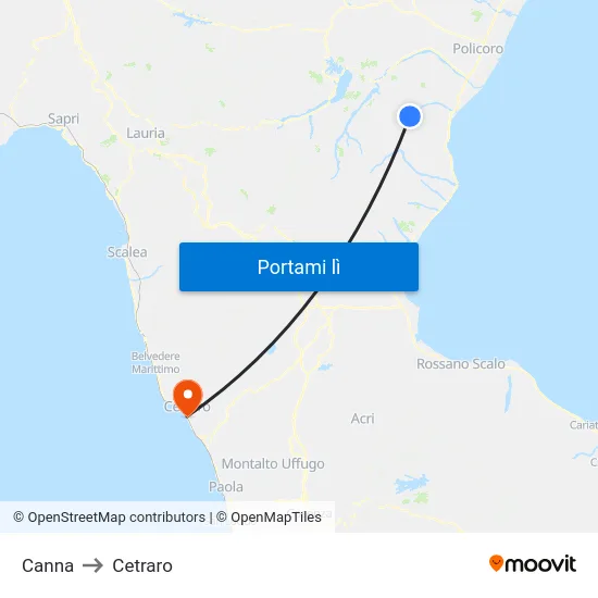 Canna to Cetraro map