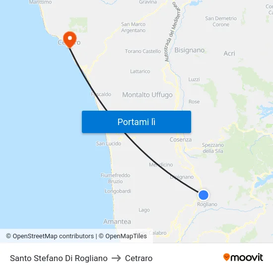 Santo Stefano Di Rogliano to Cetraro map