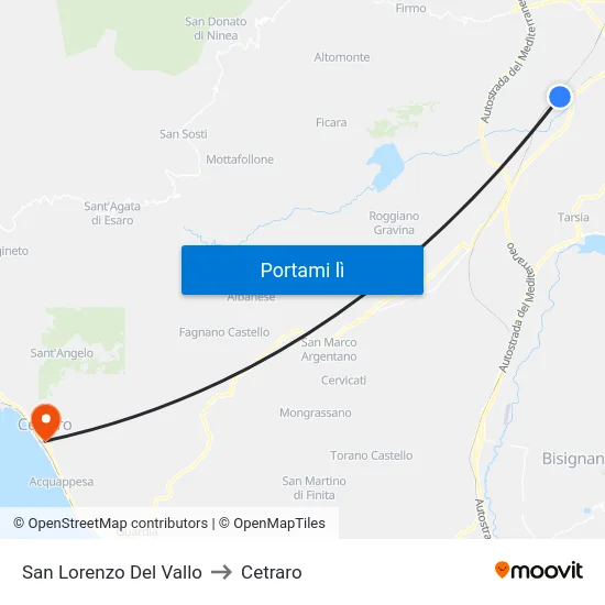 San Lorenzo Del Vallo to Cetraro map