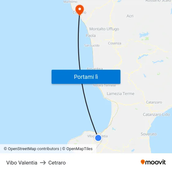 Vibo Valentia to Cetraro map