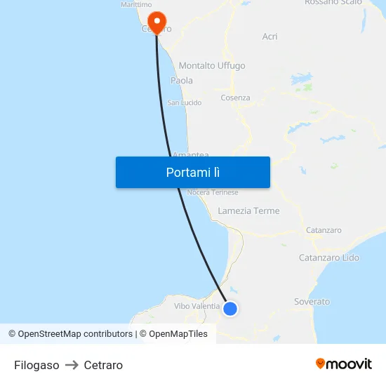 Filogaso to Cetraro map