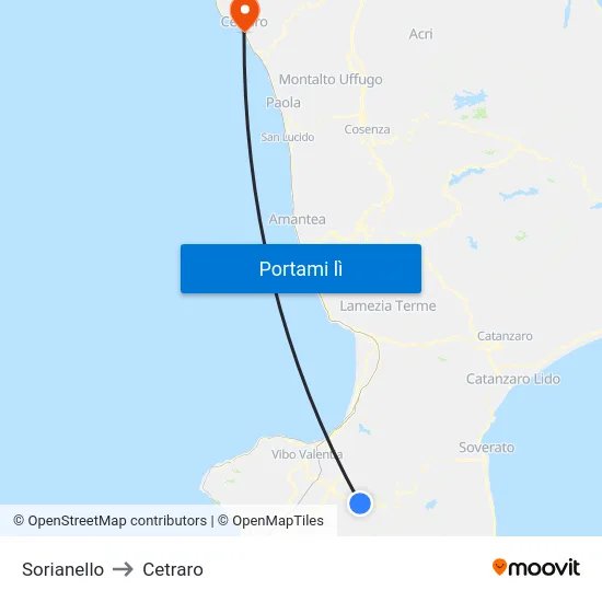 Sorianello to Cetraro map