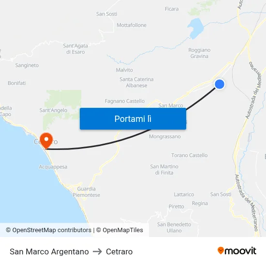 San Marco Argentano to Cetraro map