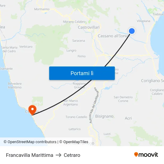 Francavilla Marittima to Cetraro map