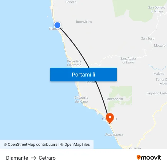 Diamante to Cetraro map