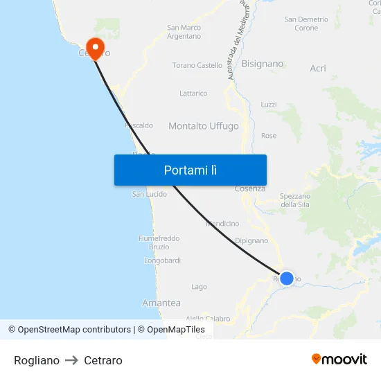 Rogliano to Cetraro map