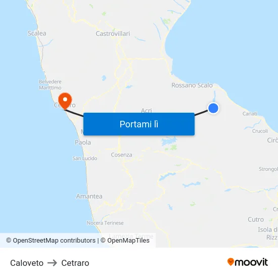 Caloveto to Cetraro map
