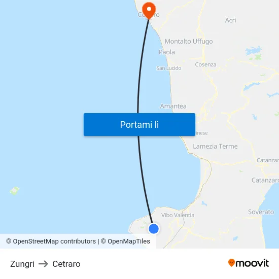 Zungri to Cetraro map