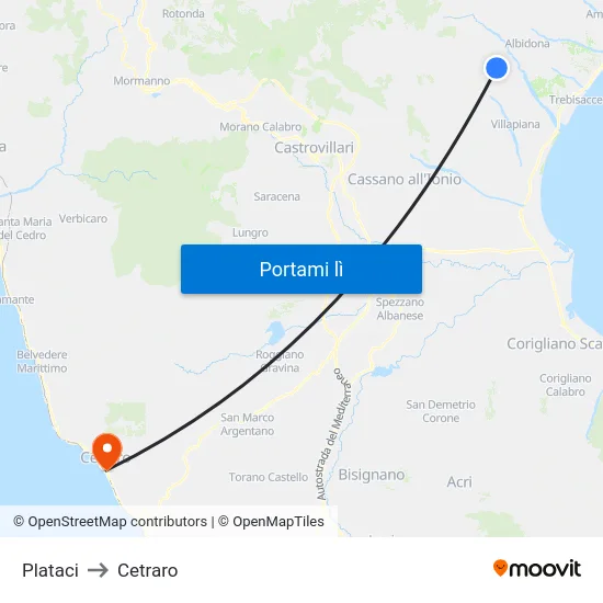 Plataci to Cetraro map