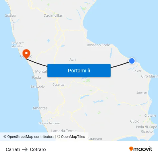 Cariati to Cetraro map