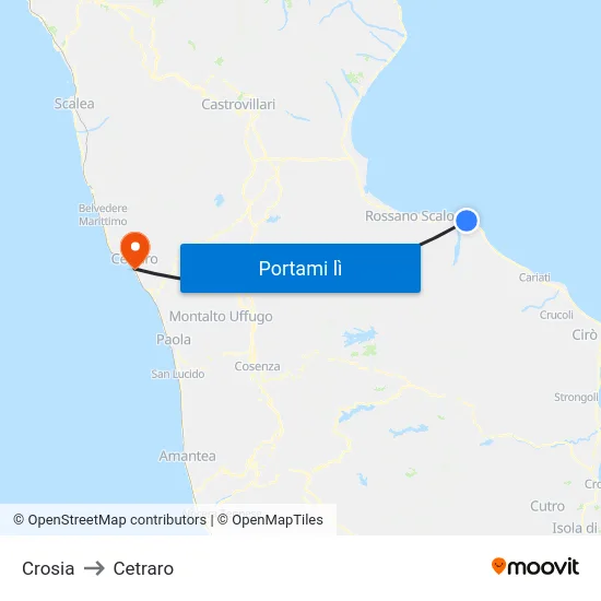 Crosia to Cetraro map