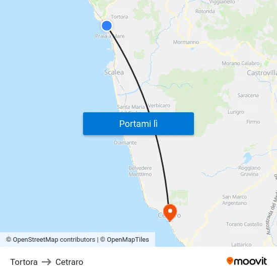 Tortora to Cetraro map
