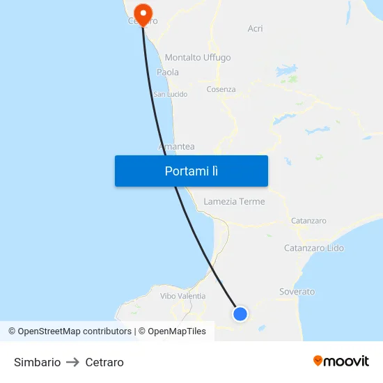 Simbario to Cetraro map