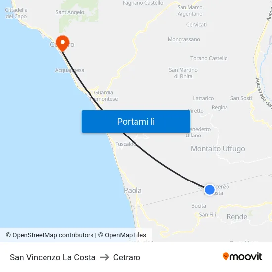 San Vincenzo La Costa to Cetraro map