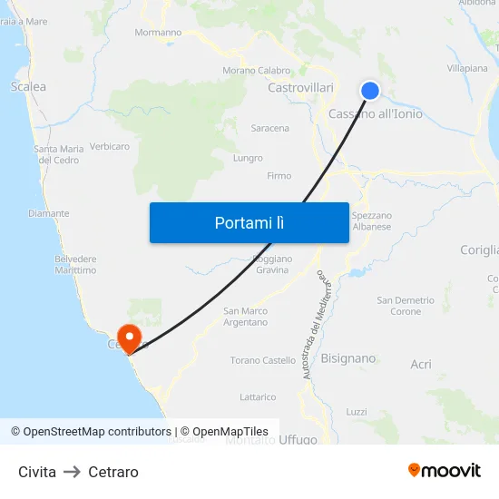 Civita to Cetraro map