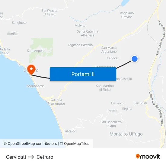 Cervicati to Cetraro map
