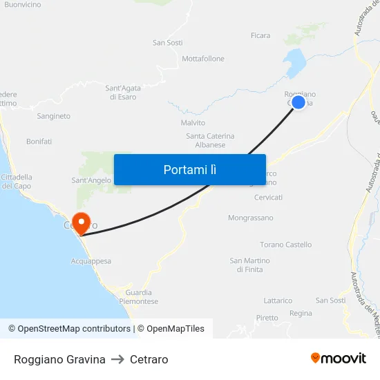 Roggiano Gravina to Cetraro map