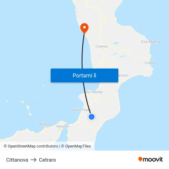 Cittanova to Cetraro map