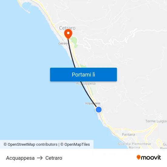 Acquappesa to Cetraro map