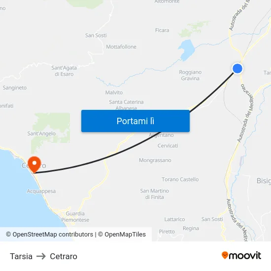 Tarsia to Cetraro map