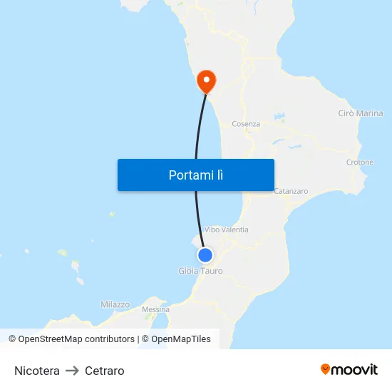 Nicotera to Cetraro map
