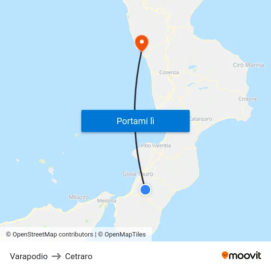 Varapodio to Cetraro map