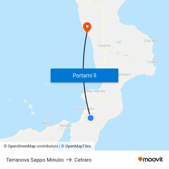 Terranova Sappo Minulio to Cetraro map
